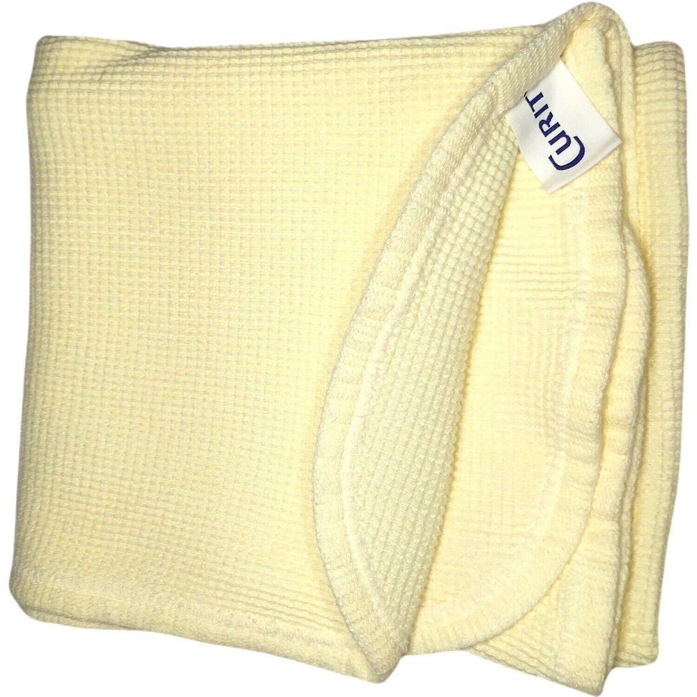 Curity Solid Yellow Thermal Baby Blanket Rounded Corners 27x37 Waffle‎ Weave Vtg